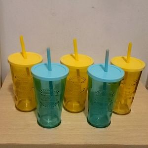 Glass cups with lid & straw set